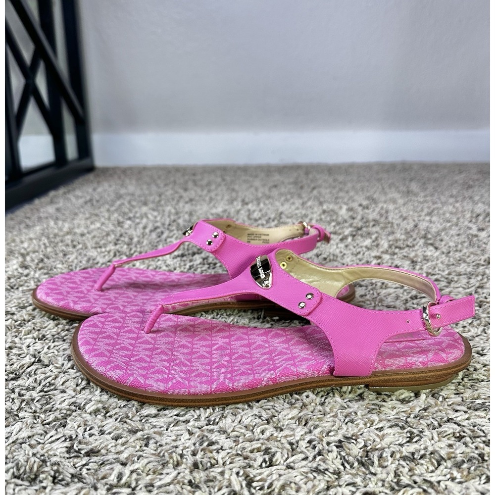 Michael Kors Plate Thong Cerise Sandal MK Signature Logo Pink Flat Thong 9 M